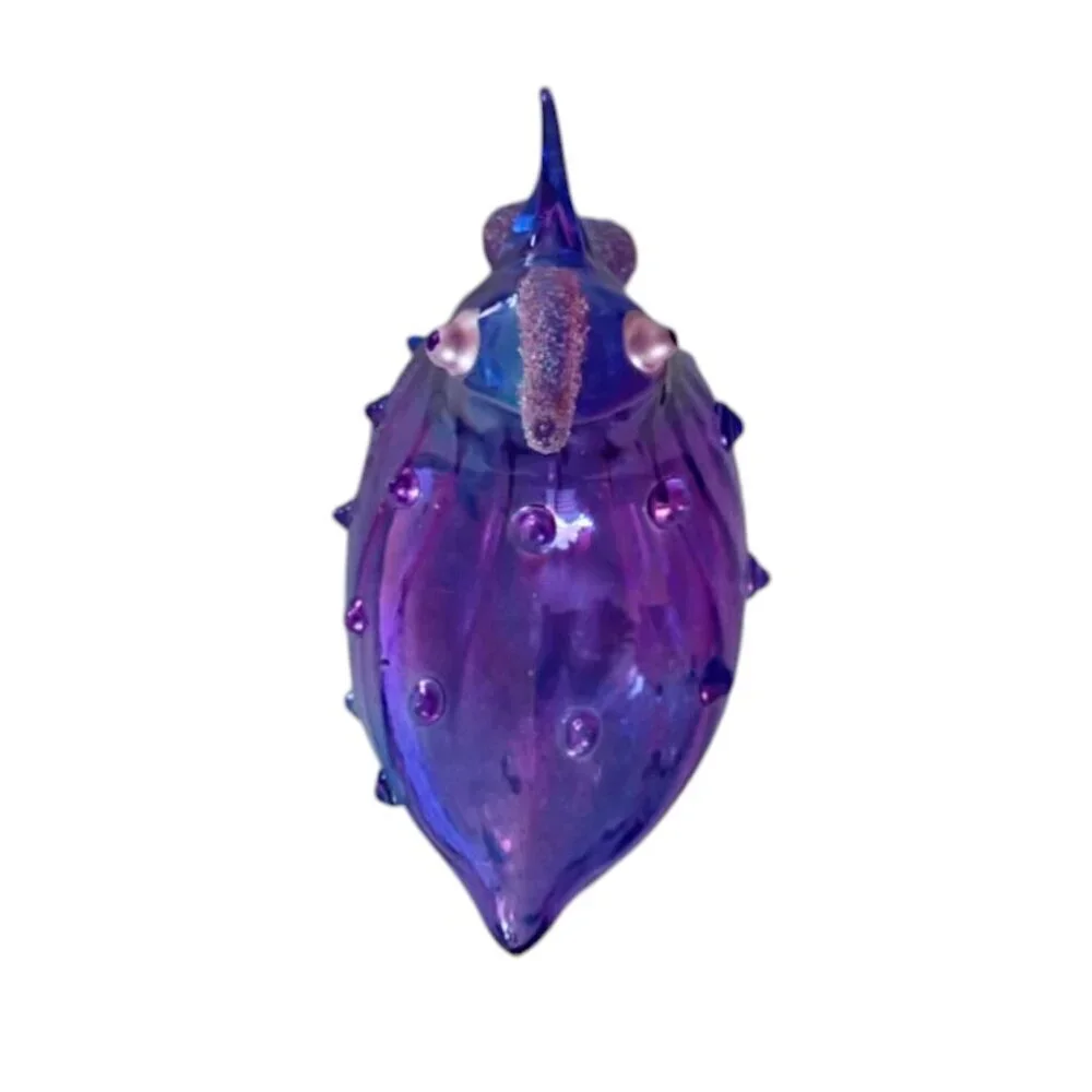 Pier 1 Blown Glass Blanche the Bumpy Chicken Blue Purple Sparkle Decor Figurine